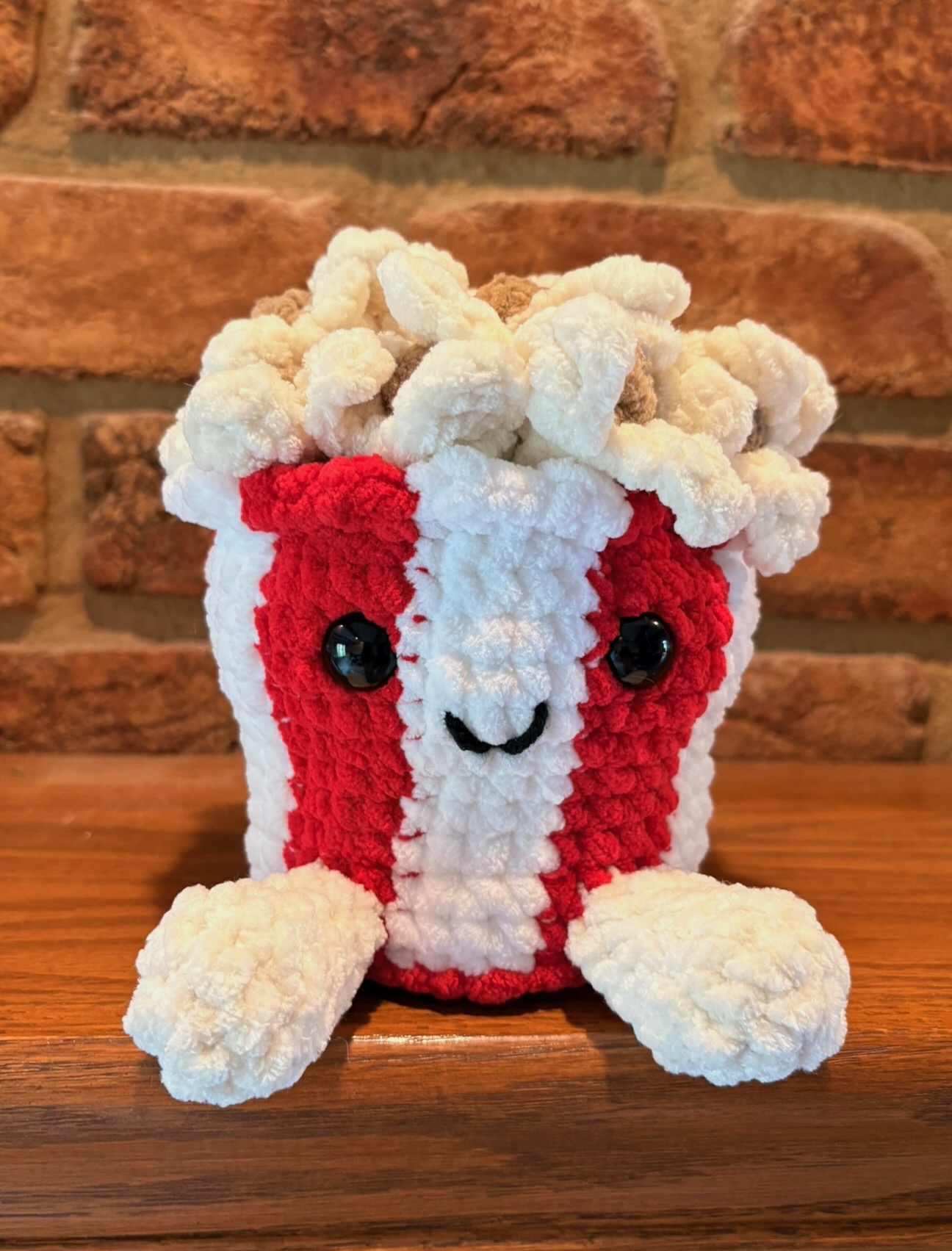 Crochet popcorn bucket plushie